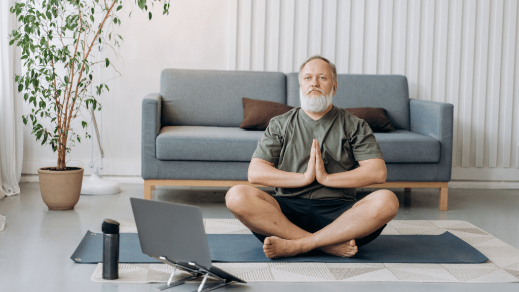 Man on meditation using apps